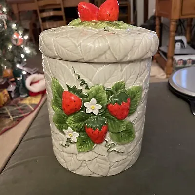Vintage  Sears And Roebuck Strawberry Cookie Jar Canister MCM Large • $34.99