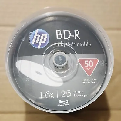 £34.44 • Buy 50  HP Blu Ray 25GB 6x Speed Printable Spindle Blank BD-R Discs