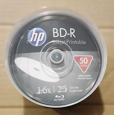 50  HP Blu Ray 25GB 6x Speed Printable Spindle Blank BD-R Discs • £42.94