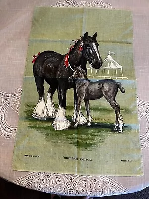 Vintage Shire Horse And Foal Cotton Linen Kitchen Tea Towel 29 X 18.5” • $10