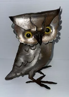 Vintage Mid Century Modern Brutalist Torch Cut Metal Owl Sculpture 7.35”T • $55