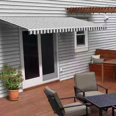 Retractable Patio Awning Motorized 20X10 Ft Grey White Striped Outdoor New ALEKO • $689.94