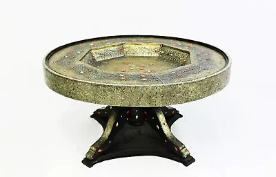 Moroccan Dining Table Round Center Piece Brass Gold Silver Glass Top Authentic • $3399