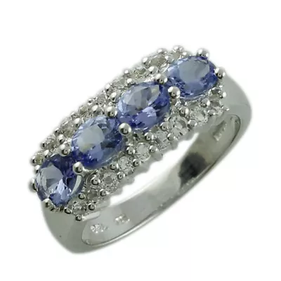 Gift For Women Jewelry Band Ring Size 7 925 Sterling Silver Tanzanite Gemstone • £64.39