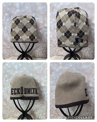 Ecko Unltd Brown Solid & Argyle Logo Beanie Hat Cotton • $18