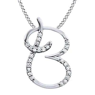 1/4 Cttw Round Cut Diamond B Initial Pendant Necklace 14K Solid White Gold • $344.99
