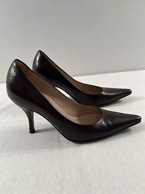 CHANEL Brown Leather Almond Toe Pumps VINTAGE Size 5 • $99