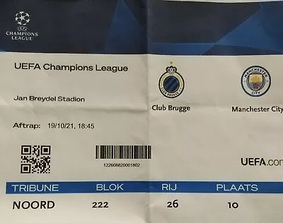 Print TICKET North UEFA Champions League 19/10/2021 Club Brugge Manchester City • £2.59