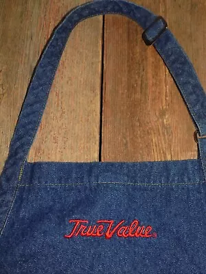 Vtg Stitched TRUE VALUE Hardware BLUE Denim WorK APRON 2Pouch PockeTs IndusTriaL • $9.99