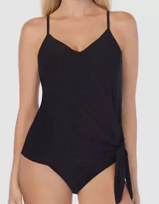 $126 Magicsuit Women's Black Solid Alex Side Tie Tankini Top Swimwear Size 10 • $40.38