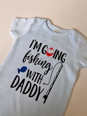 Fishing Baby Grow-Printed-I'm Going Fishing With Daddy-Funny Baby Grow-Baby Vest • £8.49