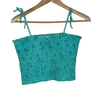 Lilly Pulitzer Vintage Smocked Crop Top Size Medium Blue Tropical Tie Strap  • $29.25