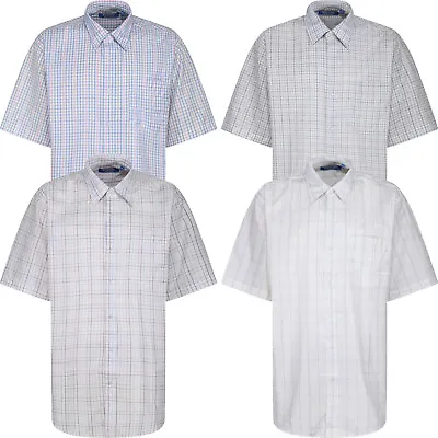 New Mens Checked Shirts Short Sleeve Plus Big Size Button Up Casual Country Top • £9.99