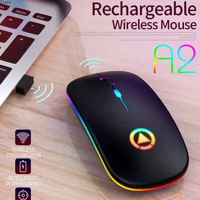 £10.99 • Buy Slim Silent Rechargeable Wireless Mouse RGB LED USB Mice MacBook Laptop PC UK