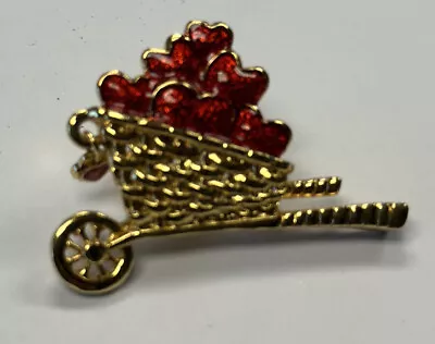 Vintage AVON Garden Of Love Pin Wheelbarrow Of Red Enamel Hearts Gold Tone • $10.80