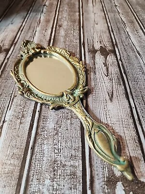 Vintage French Bronze With Patina Hand Mirror Ornate Decorative • $38
