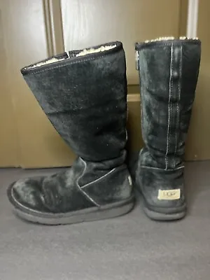 UGG Australia Classic Tall Shearling Suede BOOTS For Womens Size 8 Black Zip • $25