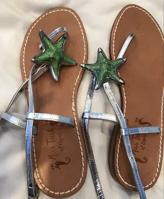 Miss Trish Of Capri Women Sandals 8.5 Green Starfish Embellished W/ Blue Stone • $75