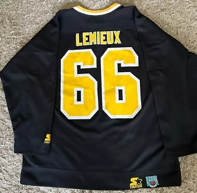 VTG Mario Lemieux Pittsburgh Penguins Large Black Starter Hockey Jersey NHL 90s • $40