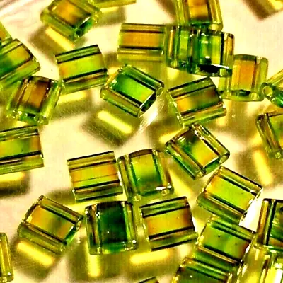 50 X MIYUKI 2 Hole Glass Tila Beads Transparent Chartreuse AB Colour - Size 5mm. • £4.99