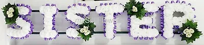 SISTER Artificial Silk Funeral Flowers Any 6 Letter Name Tribute Wreath MUM NAN • £74.99