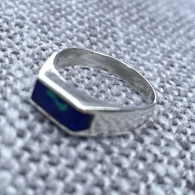 Vintage Hand Crafted Mexico Sterling Silver Lapis Lazuli Inlay Ring Sz 6  • $35.95