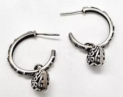 Tribal Heart Charm Bali Balinese SU Sterling Silver Vintage Hoop Earrings • $34