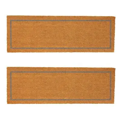 2x Coir Double Door Mats Indoor Outdoor Welcome Mats 120 X 40cm Grey Inset • £19