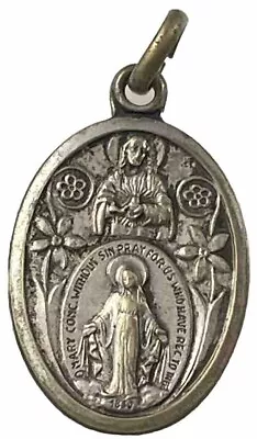 Vintage Catholic  Miraculous Mary Jesus Silver Tone Religious Medal • $8.99