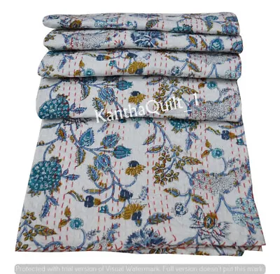 £21.59 • Buy Indian Handmade Kantha Quilt Throw Bedspread Bedding Print Blanket Floral Print