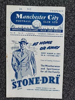 Manchester City V Bolton Wanderers Programme 1953/54. Trautmann Meadows Revie. • £3.90