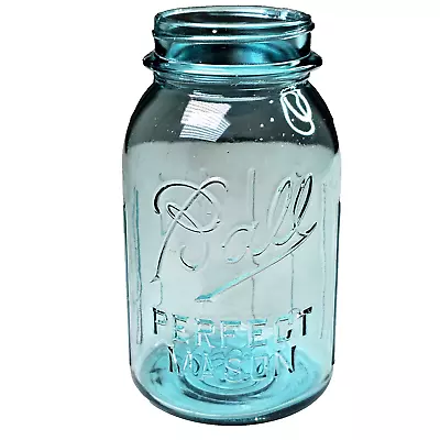 Vintage Blue Aqua Ball Perfect Mason Quart Jar 1910-1923 #5 Ribbed Farm Décor 7  • $34.99