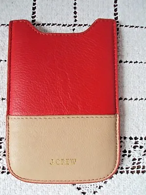 J CREW Case Leather Slider Case Red And Tan 4  Deep 2-1/2  Wide Good Condition • $8.09