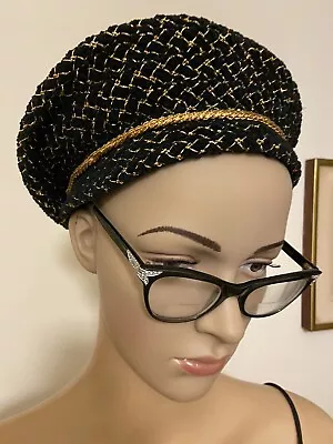 Vintage Tam Black Velvet With Metallic Gold Braid By Meier & Frank Portland Sml • $25