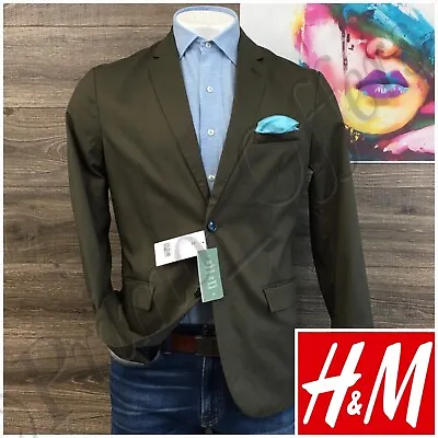 New H&M Mens Blazer Sport Coat Two Button Casual Jacket Size 44R Slim Fit Suits • $62.95