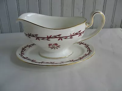 Minton CARMINE Red Taupe Flowers & Laurel England Gravy Boat W Underplate  • $28.71