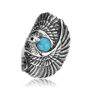Blue Turquoise Indian Eagle Ring Stainless Steel Men's Tribal Biker Jewelry Ring • $11.98