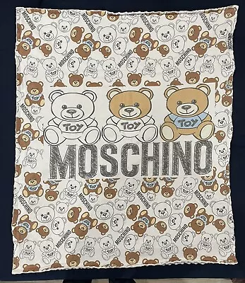 MOSCHINO Milan Toy Teddy Bears Baby Blanket 33x38” Reversible Cute Baby Couture • $35