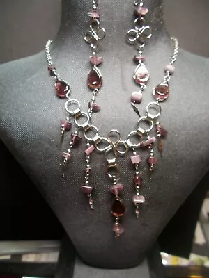 Peruvian Alpaca Silver Necklace And Earring Set~Purple~ Murano~Glass~PG15~uk • £8.95