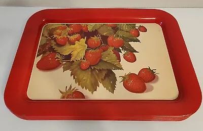 Set Of 6 Vintage Enamel Metal Serving Lap Trays Shabby Strawberries MCM • $116.99