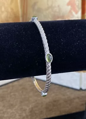 Judith Ripka 925 Sterling Silver Twisted Cable Rope Peridot Bangle Bracelet 8” • $49.79