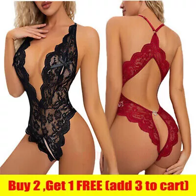 £6.99 • Buy Womens Sexy Lace Bodys Lingerie Crotchless.Babydoll Bodysuit Nightwear-Underwear