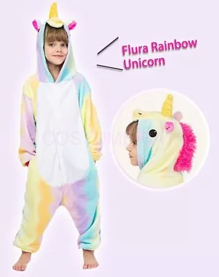 $26.95 • Buy Kids Onesie Fluro Rainbow Unicorn Animal Kigurumi Pajamas Unisex Sleepwear 