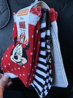 3 Pairs Minnie Mouse Girls Disney Socks Size 4-5.5 Age 11+ Red • £8.99