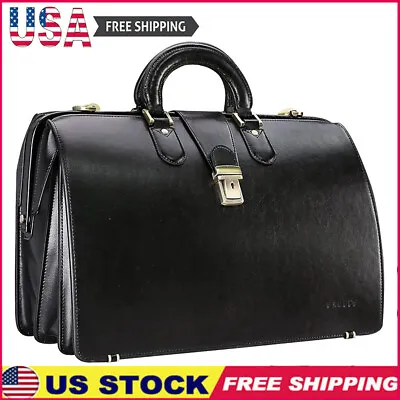 Leather Briefcase Men W/ Lock Lawyer / Doctor Bag 15.6 In Laptop 3 Compartments • $219.44