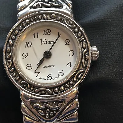 Vivani Ladies Quartz Watch Silver Tone Stone Accents Cuff New Battery • $14