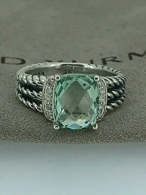 David Yurman Sterling Silver Petite Wheaton Prasiolite Diamond Ring Size 9 • $249