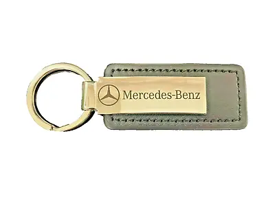 Mercedes Benz  New  Black Leather ~ Chrome With Black Laser Print Key / Ring • $14.99