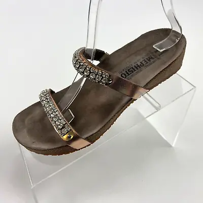 Mephisto Ivana Sz 37 US Sz 7 Rose Gold Leather Rhinestone Air Relax Cork Sandals • $38.99