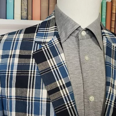 J Crew Ludlow Blazer Men 42R Slim Somelos Cotton & Linen Plaid Madras Two Button • $149.99